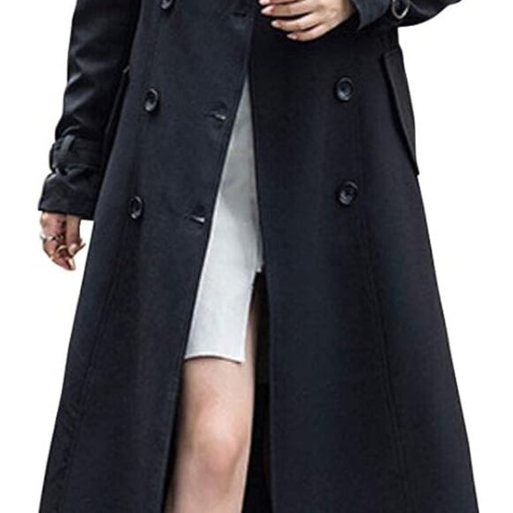Women's Double Breasted Duster Trench Coat Slim Full Length Maxi Long Overcoat